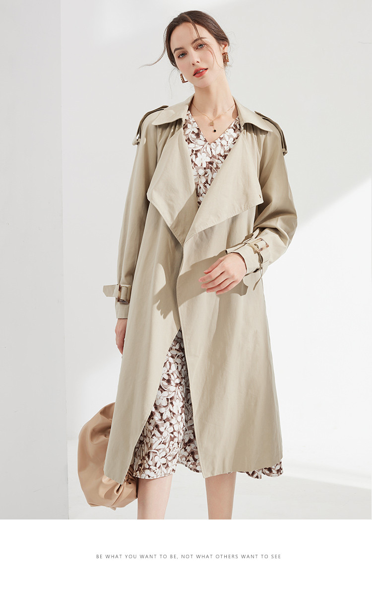 【专柜同款】春装新款气质系带显瘦翻领风衣女中长款女式外套