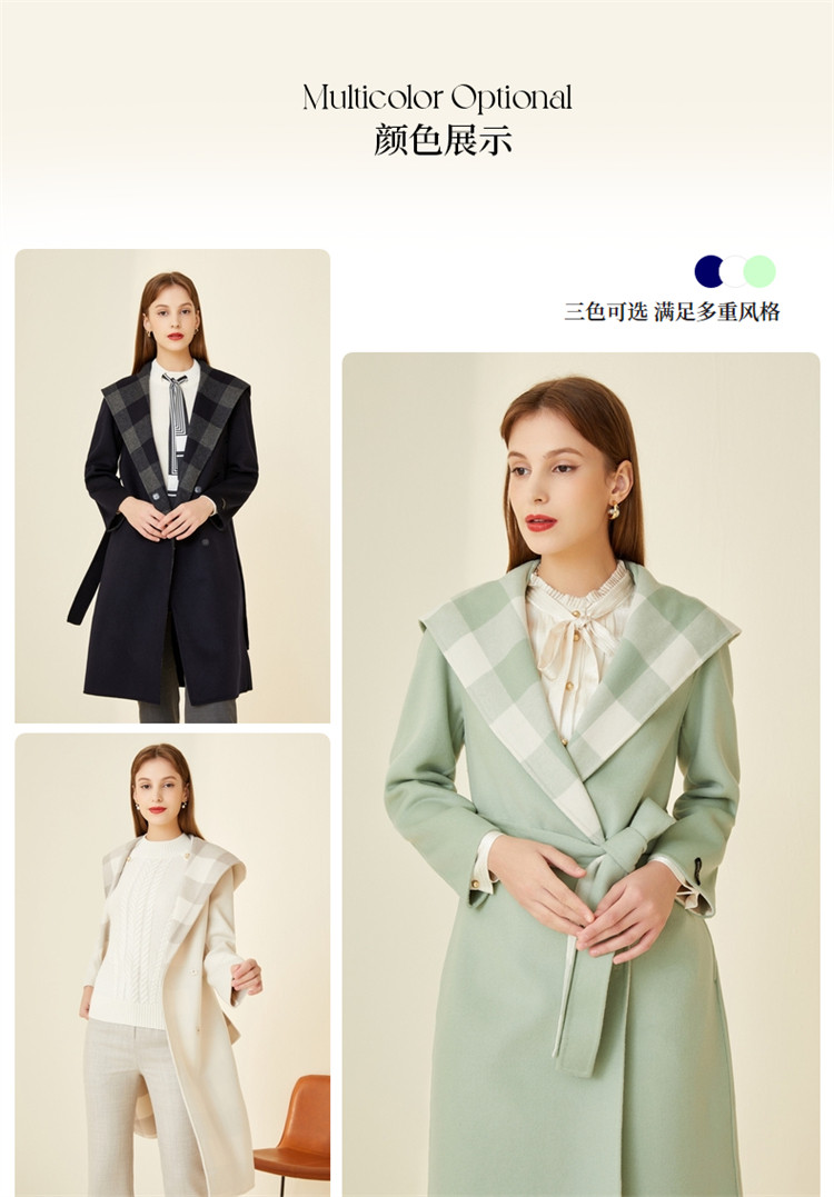 【100%绵羊毛】毛呢大衣女中长款春季连帽休闲时尚百搭通勤
