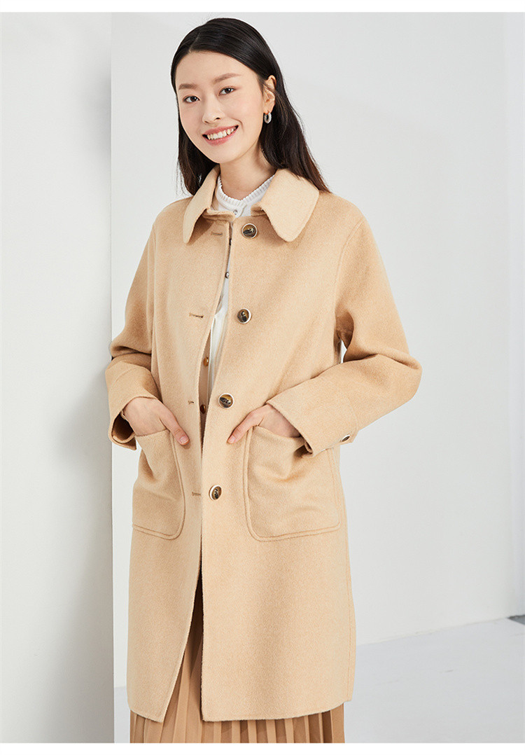 毛呢外套女春季翻领长袖英伦时尚百搭中长款上衣