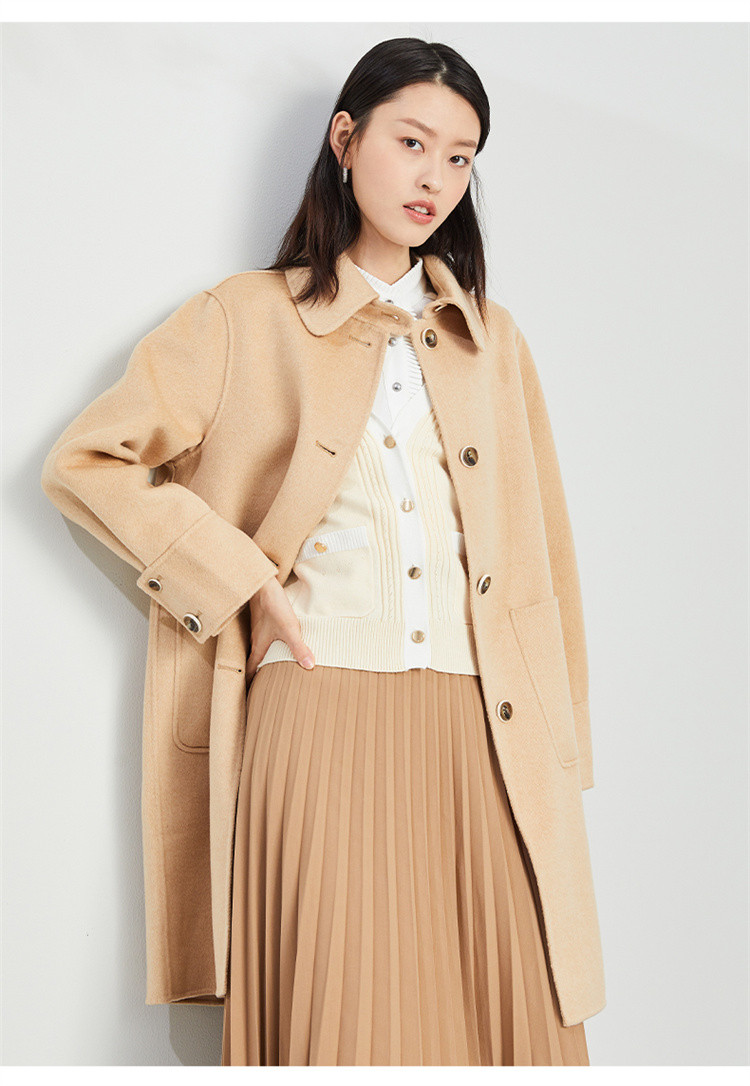 毛呢外套女春季翻领长袖英伦时尚百搭中长款上衣