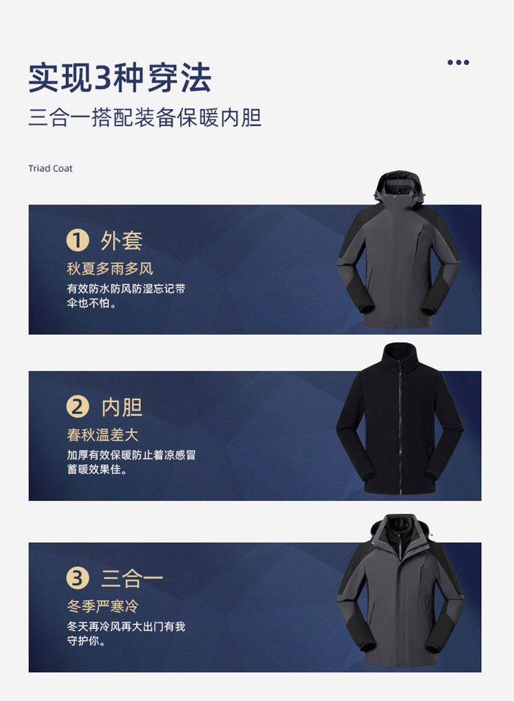 【绒内胆可拆四季适宜】两件套装夹克外套男加绒风衣三合一外套男