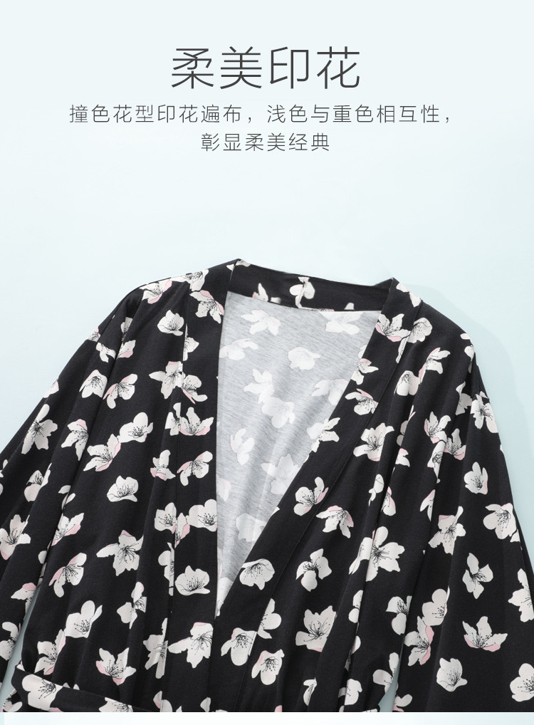 印花纯棉睡袍女士系带休闲可外穿家居服