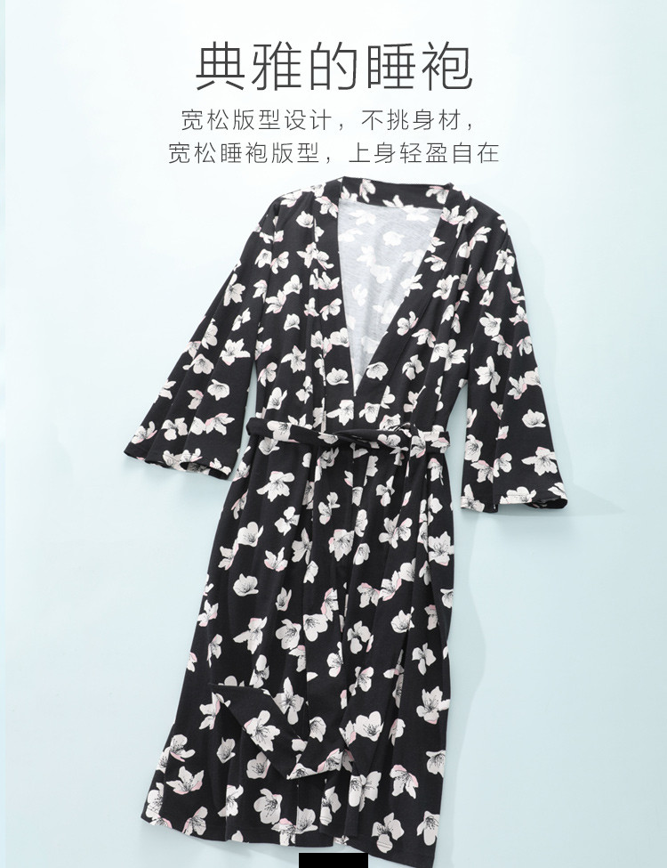 印花纯棉睡袍女士系带休闲可外穿家居服
