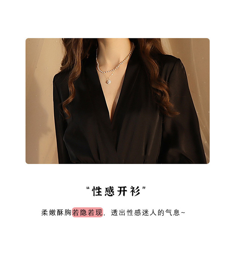 新款睡衣女袖口拼接蕾丝系带睡袍浴袍家居服