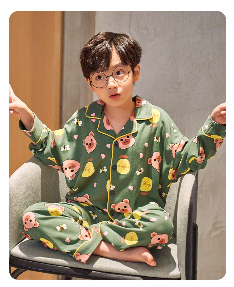 春季儿童睡衣套装纯棉宝宝中大童家居服开衫长袖长裤童装男