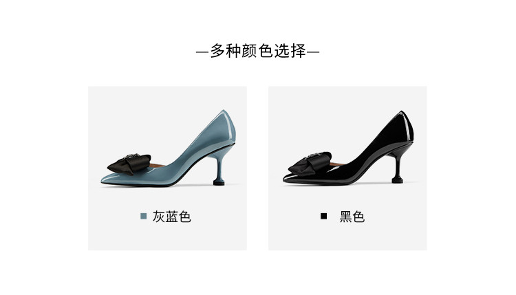 蹀愫春夏女鞋高跟鞋蝴蝶结细跟尖头时装通勤单鞋婚鞋