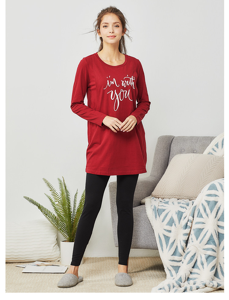 孕妇家居月子服春季简约印花可哺乳家居套装产后喂奶衣哺乳睡衣