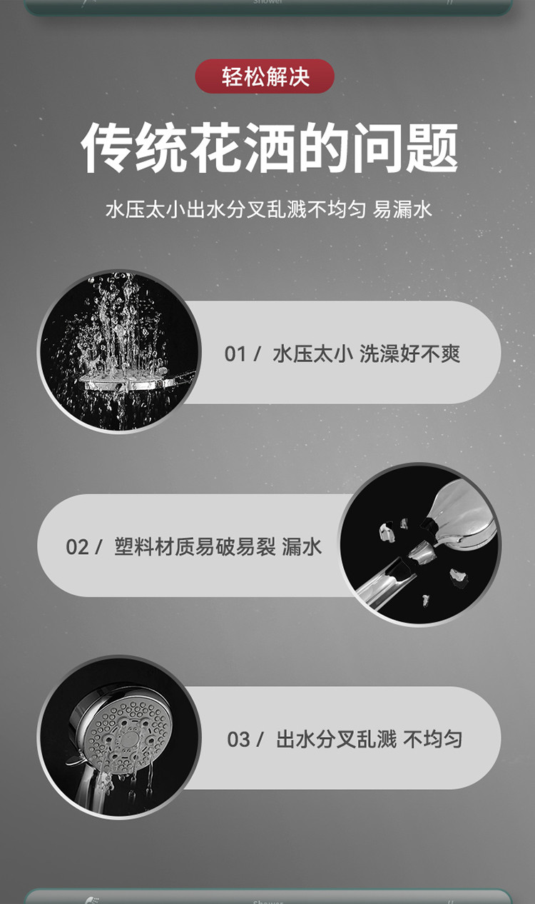 增压花洒喷头淋浴大出水量浴室热水器洗澡淋雨沐浴套装浴霸花晒头