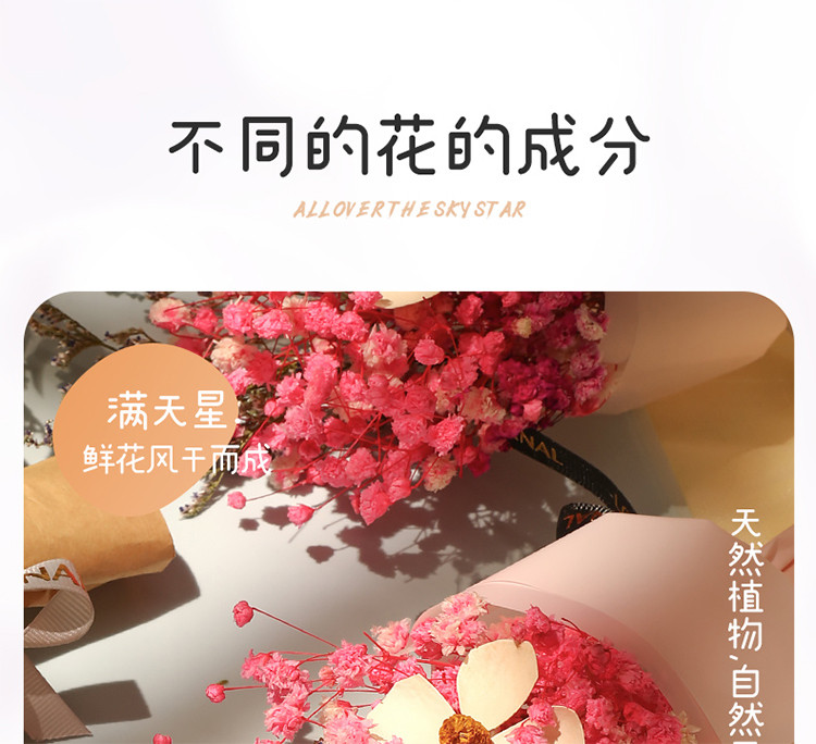 满天星干花玻璃罩永生花向日葵玫瑰摆件送女友生日礼盒