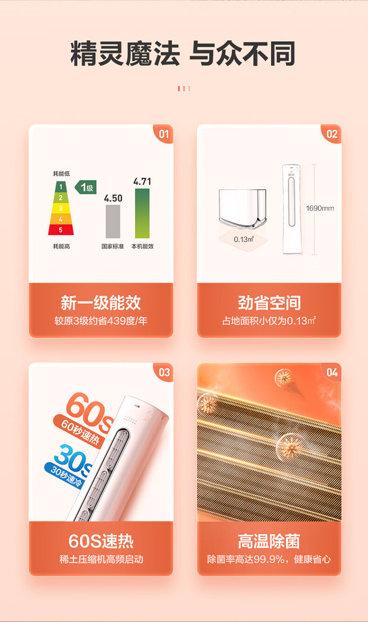 【店铺爆品】奥克斯 大2匹奥精灵 一级能效变频冷暖 立式柜机空调
