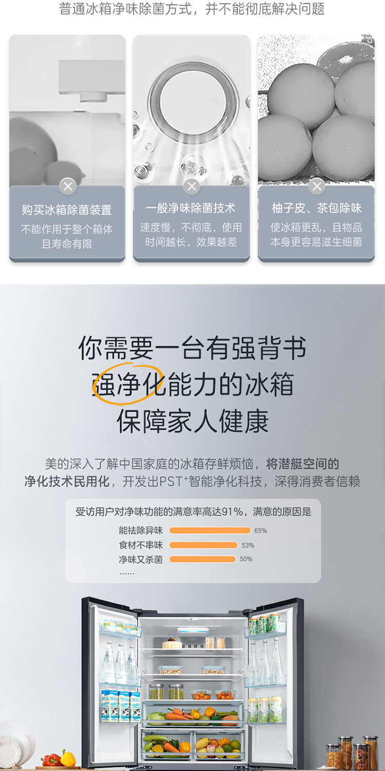潜艇级净化丨508升法式四开门双系统冰箱家用一级节能变频无霜