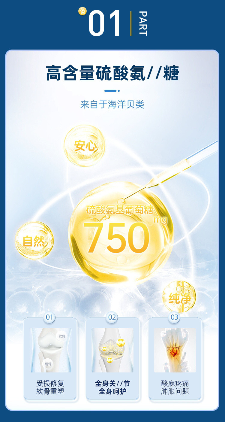 【腰疼腿痛】挪威进口氨糖软骨素中老年关/节维骨力钙片葡萄糖粉