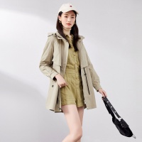 春季时尚连帽抽绳收腰休闲简约风衣女中长款外套