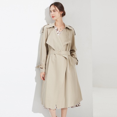 【专柜同款】春装新款气质系带显瘦翻领风衣女中长款女式外套