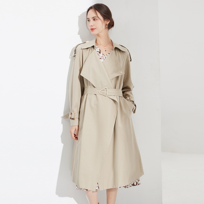 【专柜同款】春装新款气质系带显瘦翻领风衣女中长款女式外套