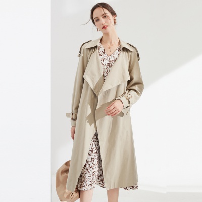 【专柜同款】春装新款气质系带显瘦翻领风衣女中长款女式外套