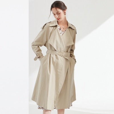 【专柜同款】春装新款气质系带显瘦翻领风衣女中长款女式外套