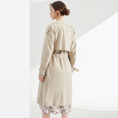 【专柜同款】春装新款气质系带显瘦翻领风衣女中长款女式外套