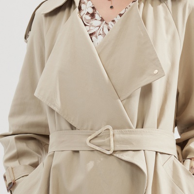 【专柜同款】春装新款气质系带显瘦翻领风衣女中长款女式外套