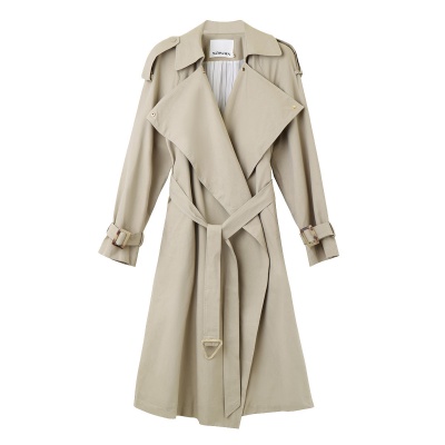 【专柜同款】春装新款气质系带显瘦翻领风衣女中长款女式外套