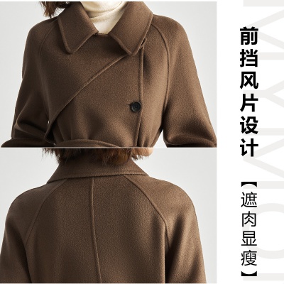 【纯羊毛】春秋款翻领长袖中长双面呢女式大衣