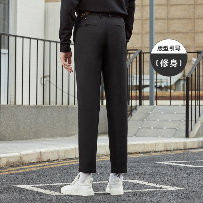 CABBEEN卡宾男装金线刺绣休闲裤春新款修身时尚小脚裤
