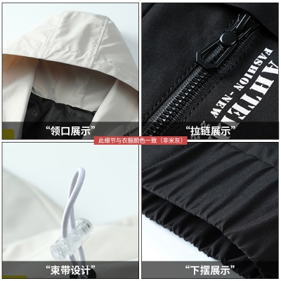 春季新款男式时尚经典百搭简约撞色印花拉链连帽工装休闲夹克外套