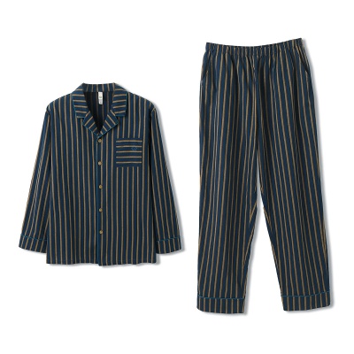 【时尚条纹印花 舒眠亲肤】睡衣男春翻领休闲翻领开衫家居服套装