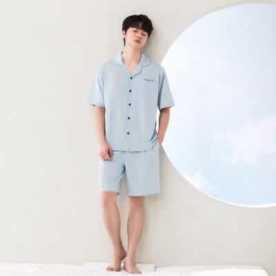【100%棉】夏季新款男士全棉开衫短裤睡衣套装纯棉清新家居服