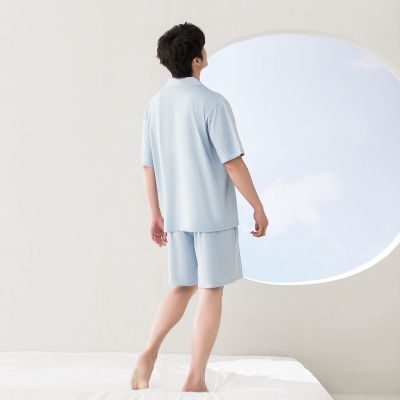 【100%棉】夏季新款男士全棉开衫短裤睡衣套装纯棉清新家居服