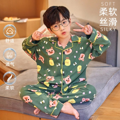 春季儿童睡衣套装纯棉宝宝中大童家居服开衫长袖长裤童装男