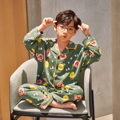 春季儿童睡衣套装纯棉宝宝中大童家居服开衫长袖长裤童装男