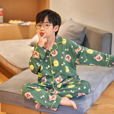 春季儿童睡衣套装纯棉宝宝中大童家居服开衫长袖长裤童装男