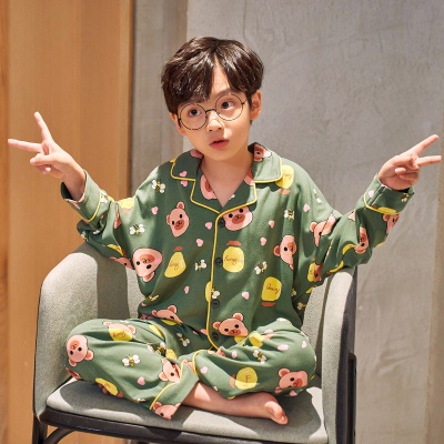 春季儿童睡衣套装纯棉宝宝中大童家居服开衫长袖长裤童装男