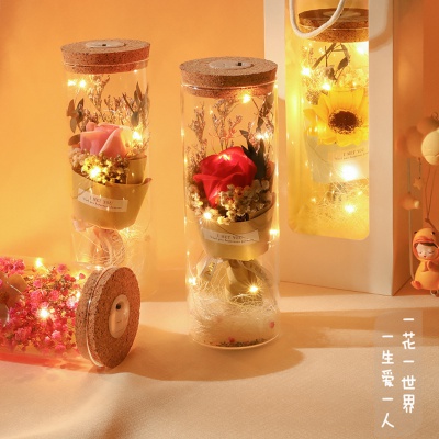 满天星干花玻璃罩永生花向日葵玫瑰摆件送女友生日礼盒