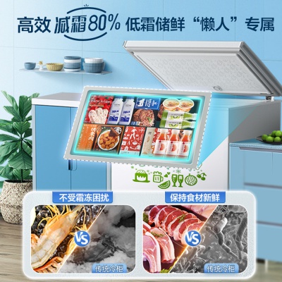 【高效减霜80%】205升冰柜冷柜家用大容量卧式商用一级能效节能