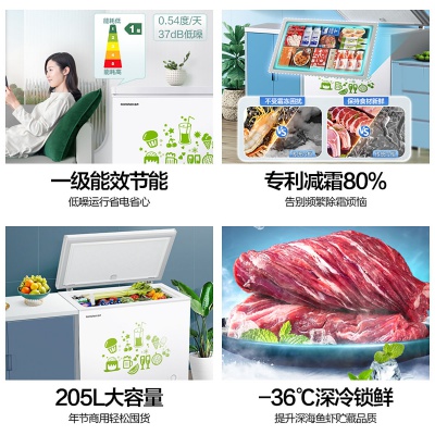 【高效减霜80%】205升冰柜冷柜家用大容量卧式商用一级能效节能