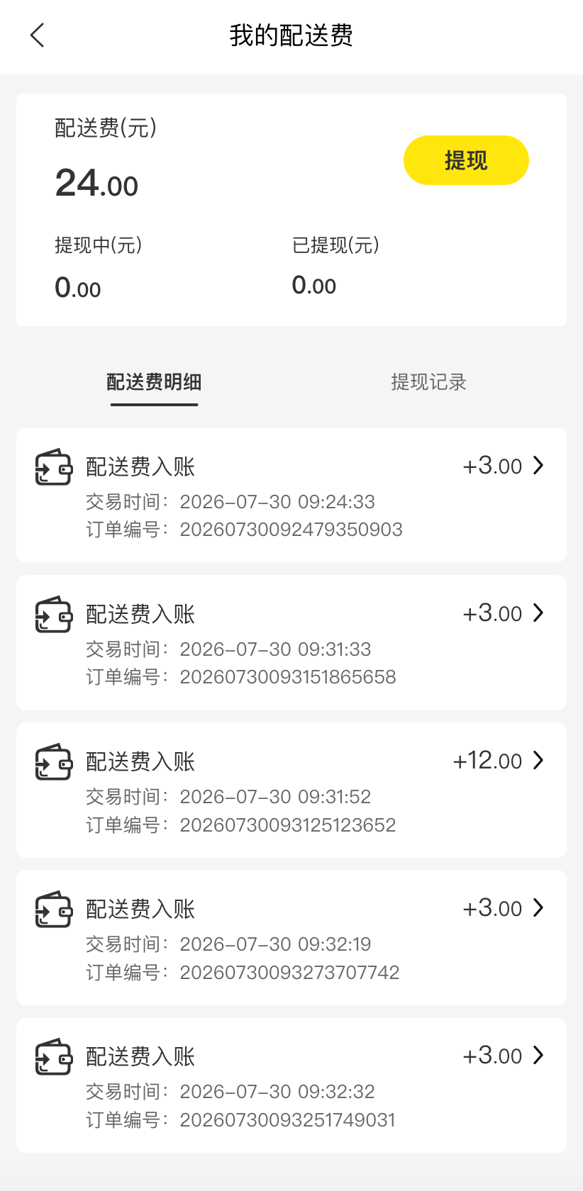 Tigshop 骑手移动端订单收益明细预览界面